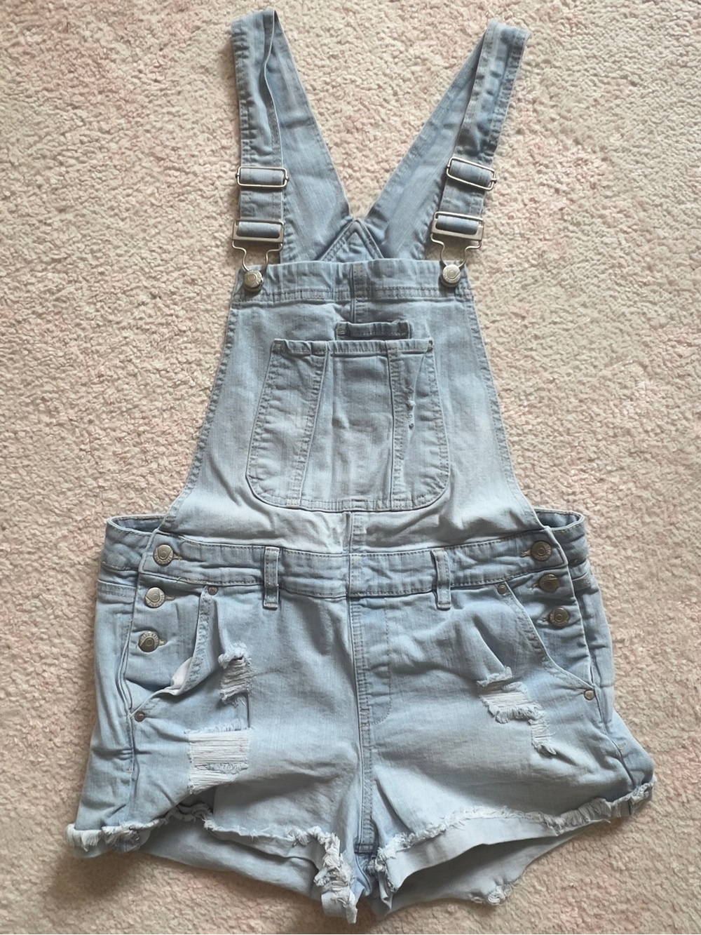 Blue Spice Light Blue Distressed Denim Short Overalls
